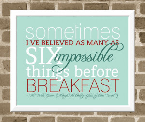 Red and Aqua Typography Art Quote Print - Six Impossible Things - 8x10 ...