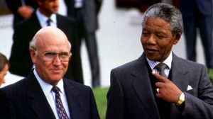 de Klerk and Mr. Mandela in 1993 (Adil Bradlow/Reuters)