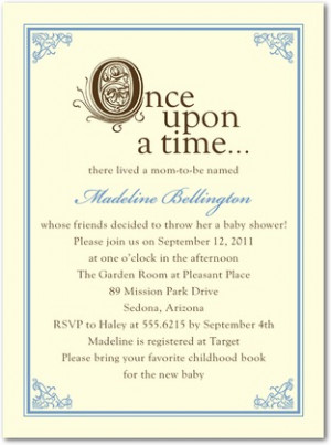 ... tale book baby shower invite with an elegant blue border for the boys