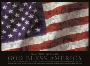 American flag with September 11th images