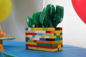 Lego party ideas---silverware holder made from Legos