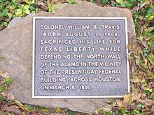 Birth/Death dates plaque at Alamo