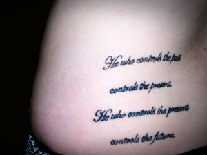 quote tattoo about the past present and future is split over four ...