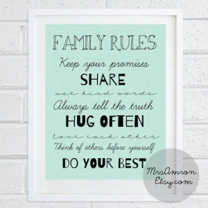 Family Rules Digital Print 8x10 - family print / family quote print ...