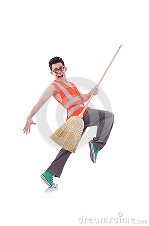 Funny Janitor Isolated White