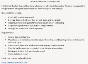 Fashion Design Blog: DESIGN & PRODUCTION ASSISTANT