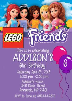 Lego Friends Birthday Party Invitation by SleepingOwlCreations, $8.99 ...