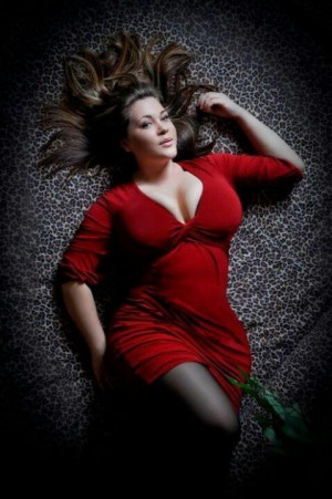 Beautiful curvy woman in red