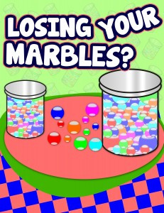 ... bring in a tiny cylindrical glass jar that is filled with marbles