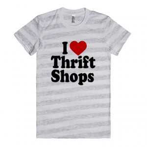 Description: i love thrift shops t-shirt, with big red heart.