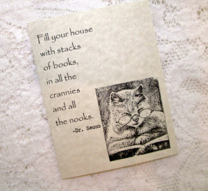Dr. Seuss Quote Cat Reading Book Card Set
