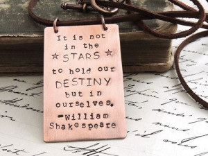 Shakespeare Quote Copper Necklace, Long Brown Leather Cord, Hand ...