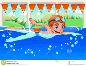 Young swimmer in the swimming pool. Funny cartoon and vector ...