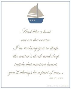Blue Nursery Print - Billy Joel Lullabye -- Nautical Print -- Sailboat ...
