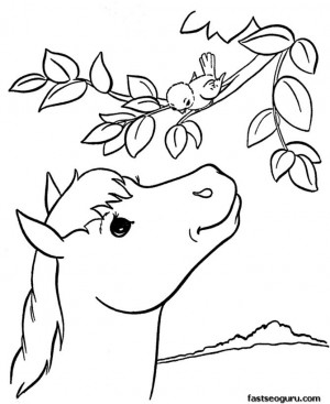 Homepage » Animal » Printable coloring pages Animal Pony at tree