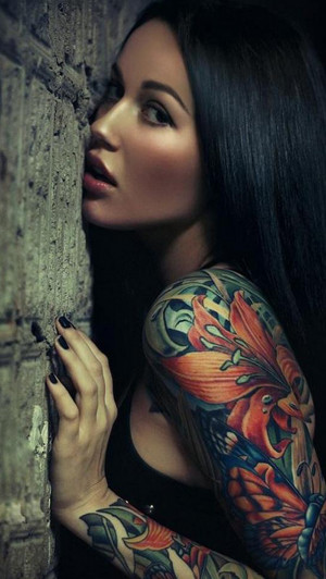Sexy Sleeve Tattoo Girl iPhone Wallpaper