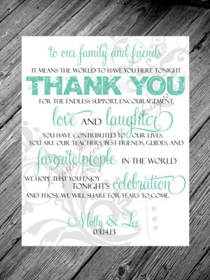 Thank You Family and Friends Quote Reception Card Sign - Metallic or ...
