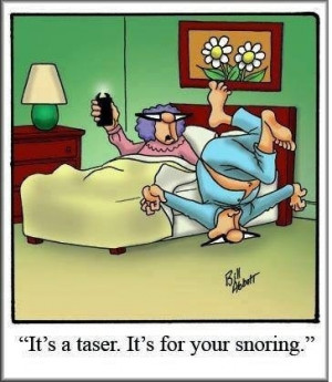 Funny Taser Snoring Cure Cartoon - It's a taser. It's for your snoring