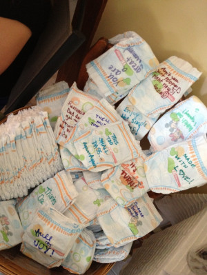 Diapers written on with silly messages for late night diaper changes ...