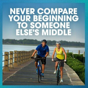 Two people biking with quote, 