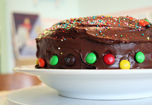 cake, chocolate, m&m, rainbow, sprinkles
