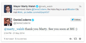 Boston sports the Montreal Canadiens CH Flag