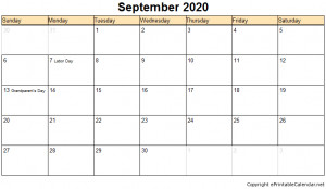 September Calendar Printable Free Template