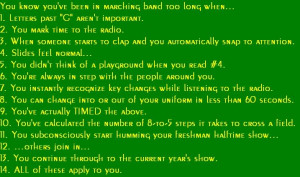 ... be on a marching band shirt i think ive been in band to long xd