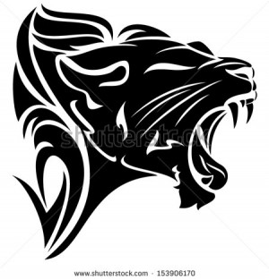 roaring lion head black and white vector tribal design