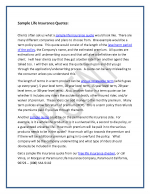 Sample Life Insurance Quotes (PDF) by liaoguiguo