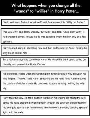 ... happens when you change all the wands to willies in Harry Potter