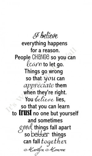 Marilyn Monroe Quote I Believe Everything happens for a reason Vinyl ...