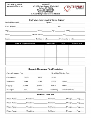 Individual Major Medical Quote Request Requested Insurance Plan by ...