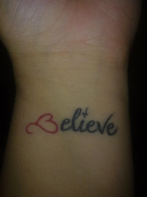 believe tattoo with a small heart to represent self belief