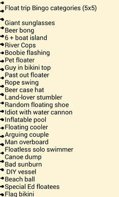 float trip bingo might have to try this on the next float trip