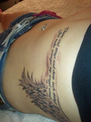 Angel Wing Quote Tattoo On Ribs Image