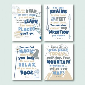 dr seuss quotes playroom print set motivational kids room quote wall ...