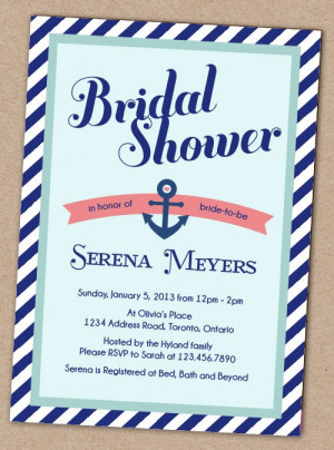 Bridal Shower Invitation, Nautical Invitations, Navy and Coral, Anchor ...