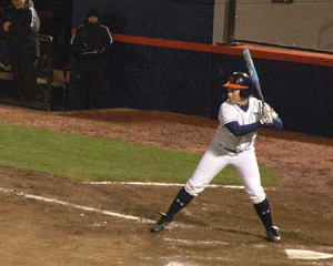 Auburn softball player's batting stance.