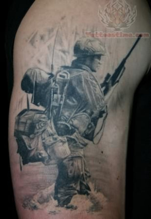 Soldier Angel Tattoo On Back Shoulder