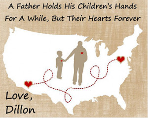 Fathers Day Gift For Dad Birthday Long Distance Map Hearts Quote ...
