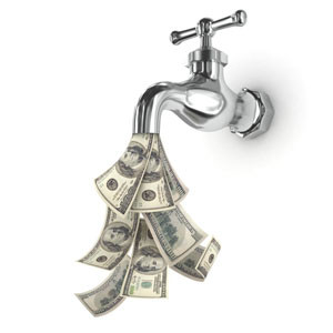 ... bills flowing out of a faucet to represent the concept of 'Cash Flow