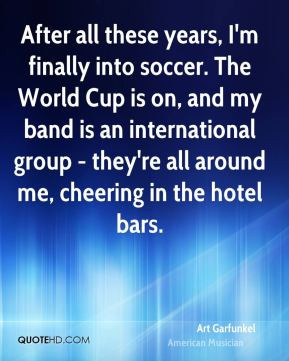 After all these years, I'm finally into soccer. The World Cup is on ...