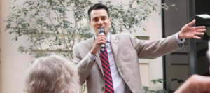 Congressman Kevin Yoder pictured speaking in Lawrence last June is