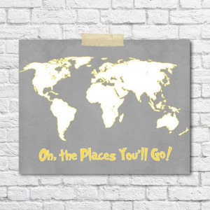 Gray Yellow Nursery Dr. Seuss Quote Oh The Places You'll GoPrint Art ...