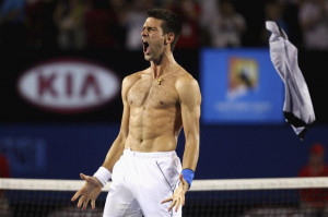 Djokovic of Serbia celebrates after defeating Nadal of Spain in their ...