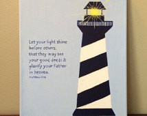 Lighthouse Bible Verse Art. Nautica l Nursery canvas. Inspirational ...