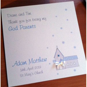 Handmade Personalised Christening or Baptism Godparent Thank You Cards