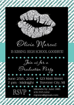 Lips Graduation Invitation - Printable Kissing High School or College ...