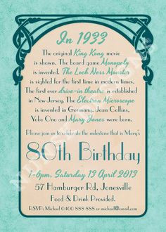 80th Birthday Party Invitations Womens by NunskDesigns on Etsy, $15.00